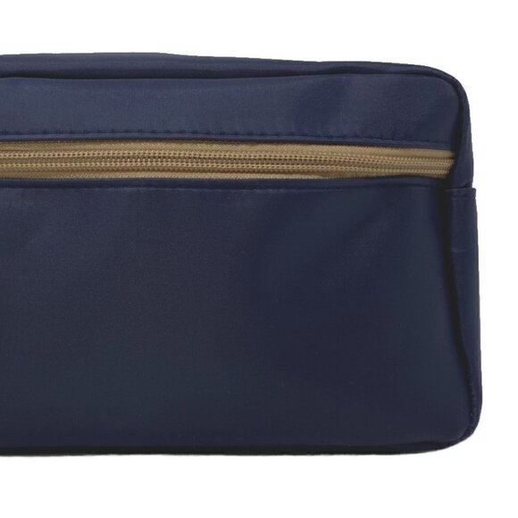 Mens Navy Dopp kit Travel Bag toiletries bag with tan top and side zipper NEW - Picture 2 of 2
